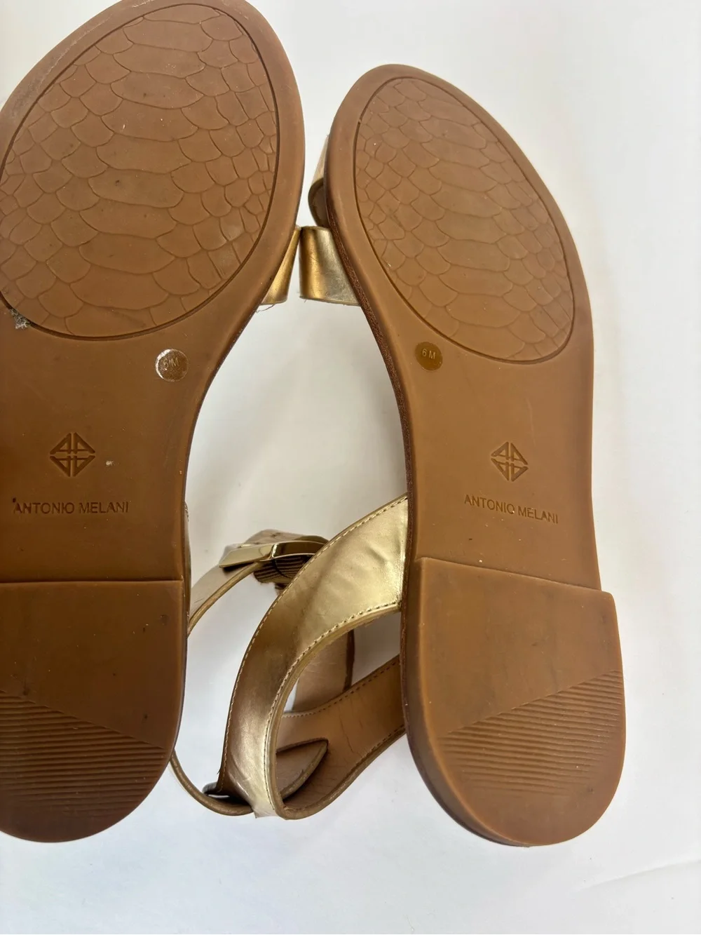S3 Antonio Melani Metallic Gold Ankle-Strap Sandals Gladiator Greek Size 6